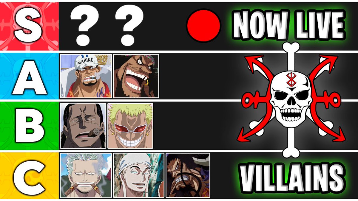 One Piece Villains Tier-List:
(Livestream) THIS Friday, May 6th

- 5PM PST
- 6PM MST
- 7PM CST
- 8PM EST