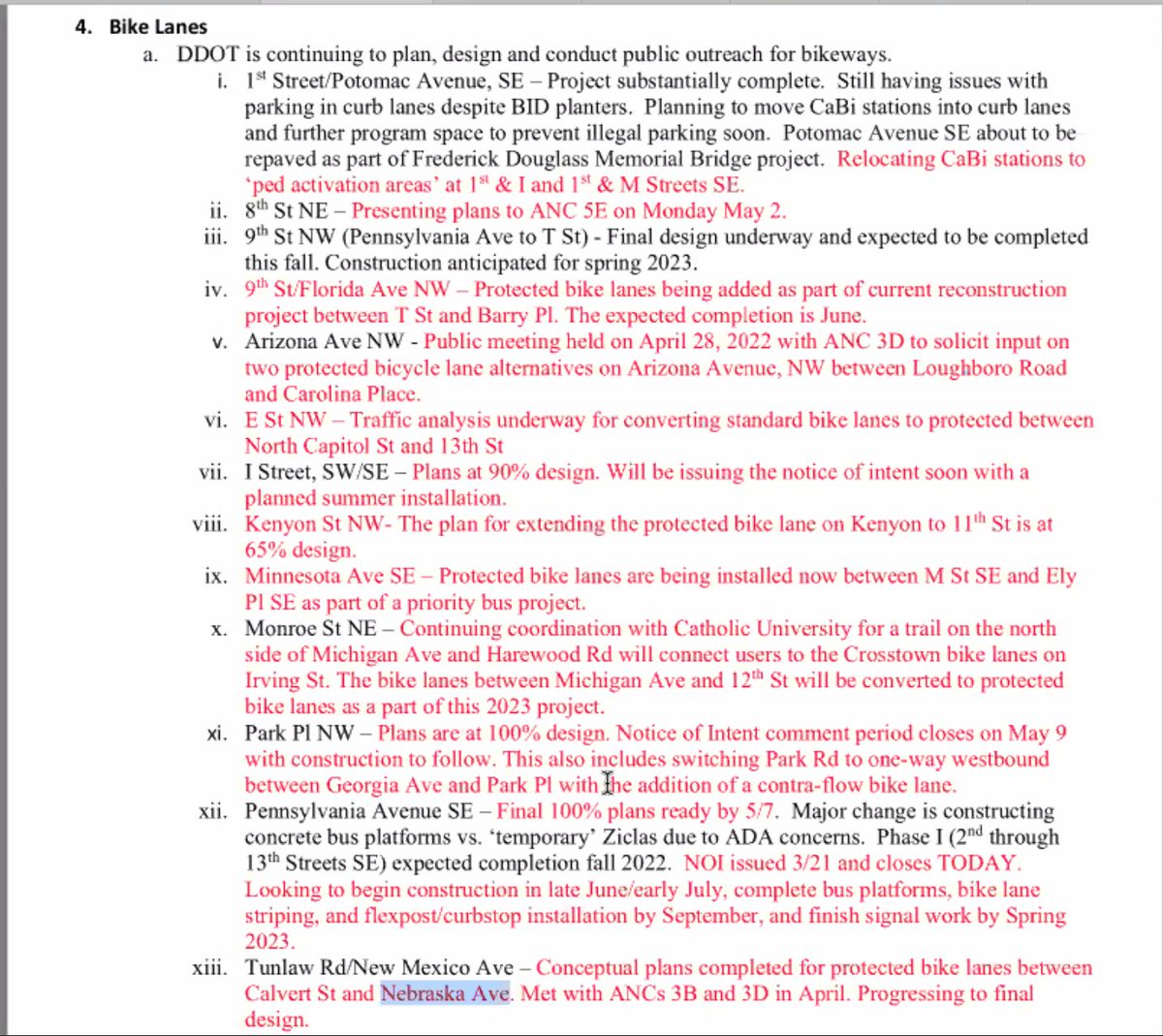 loooong list of bike lane updates in the <a href="/DDOTDC/">DDOT DC</a> report to the <a href="/DCBAC/">DCBAC</a> tonight. 🎉