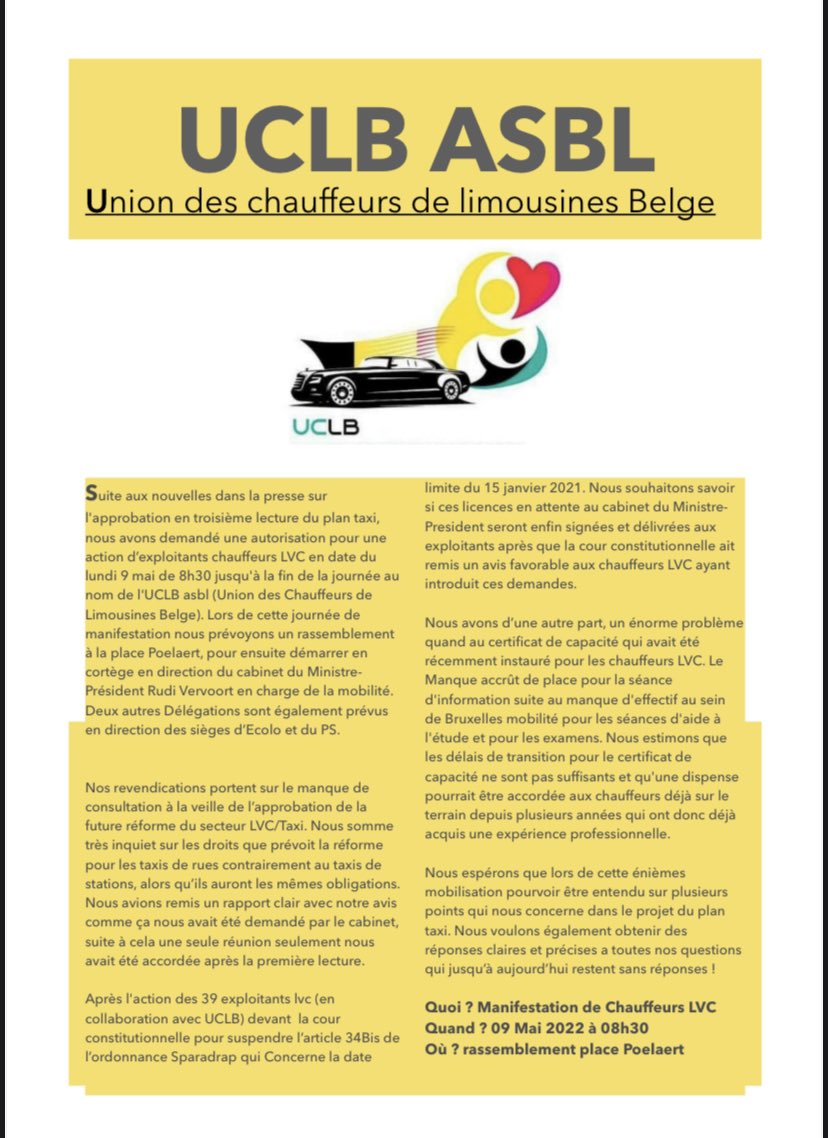 asmaasnaibi's tweet photo. 📣📣📣MANIFESTATION CE LUNDI 09 Mai dès 08h30 Rassemblement Place Poelaert pour les droits des chauffeurs de la LVC dans le future plan taxis. Non à la discrimination ! Pour une réforme juste et équitable ✊ https://t.co/YslKuxT7Pt