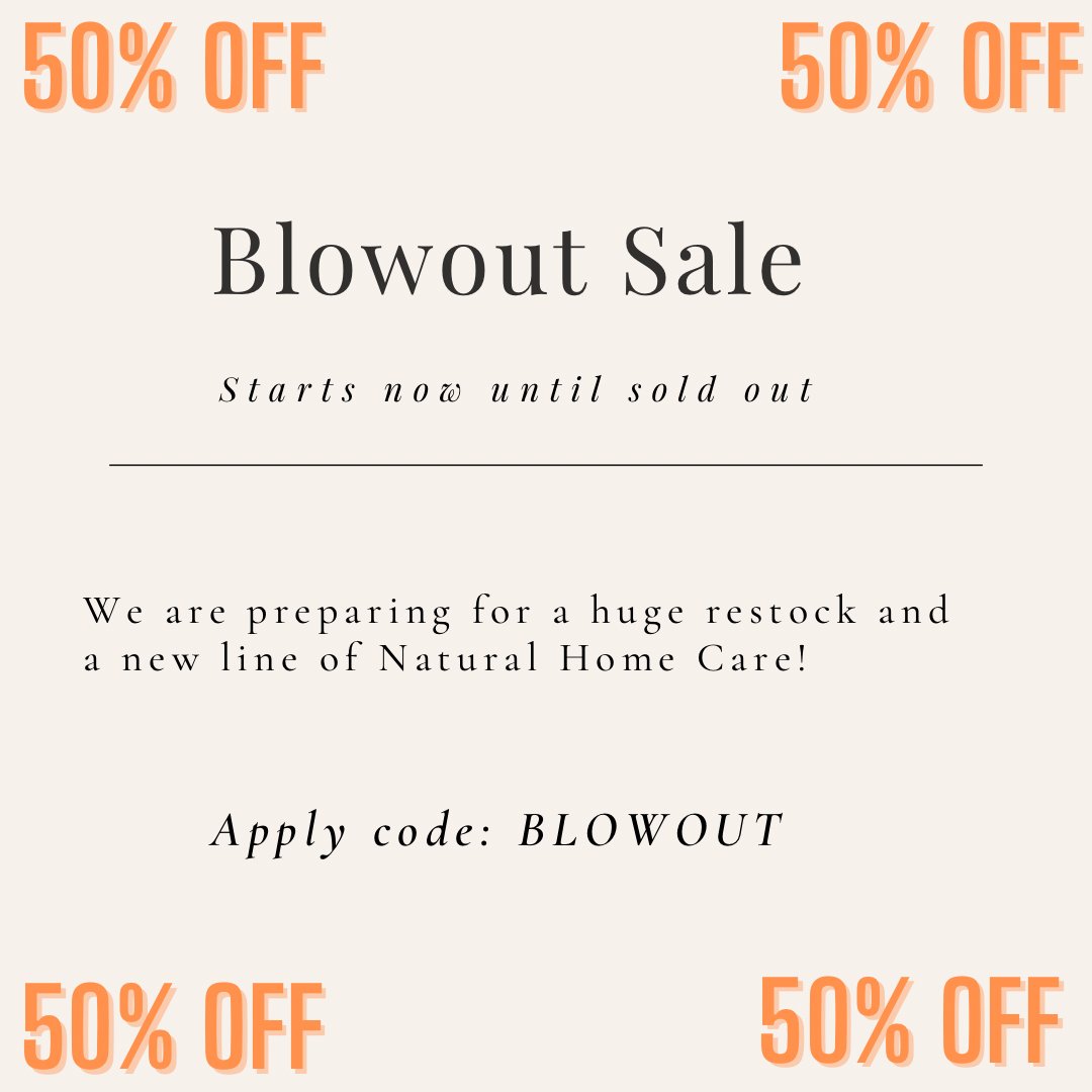 NaeemahsNE's tweet photo. As we prepare for a huge restock &amp; the release of our NEW line of Natural, Sustainable Home Care, we want to clear &amp; temporarily close our shop to prepare. Click the link below to get everything you’ve been wanting HALF OFF until it’s gone!

Code: BLOWOUT

https://t.co/lOnV3aXbZa https://t.co/9ZCfRBKjxW