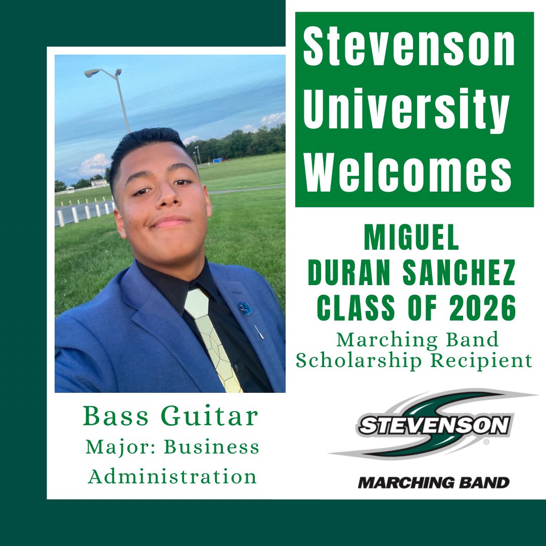 SU Music welcomes Miguel Duran Sanchez! Miguel will be joining us as a new member of the SUMB this fall as well as receiving our marching band scholarship! He is majoring in business administration and will be a part of our front ensemble playing the bass guitar!