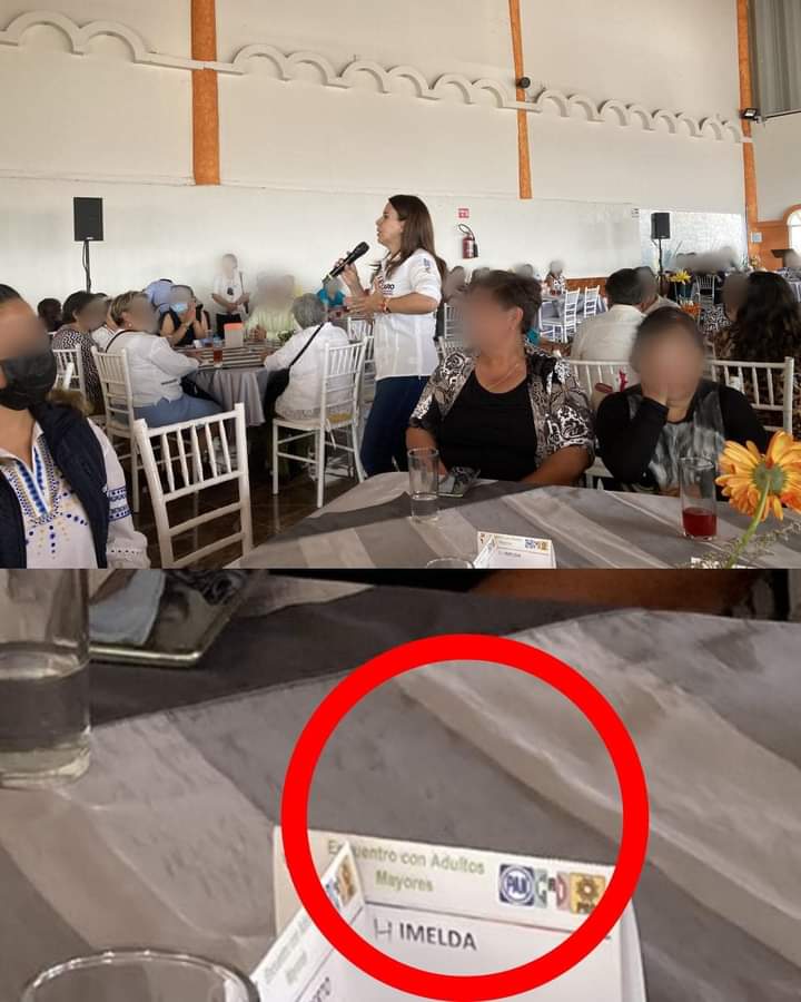 Auropez1573's tweet photo. ¿Es esto legal?

El día de hoy organizaron una "comida" para adultos mayores en salones Macros, #MineralDeLaReforma, con la presencia de la candidata Carolina Viggiano y Margarita Zavala donde les pedían registro con clave de elector.
#CandidataDeLaCorrupcion #DenunciaCiudadana https://t.co/QHNLtIAKU8