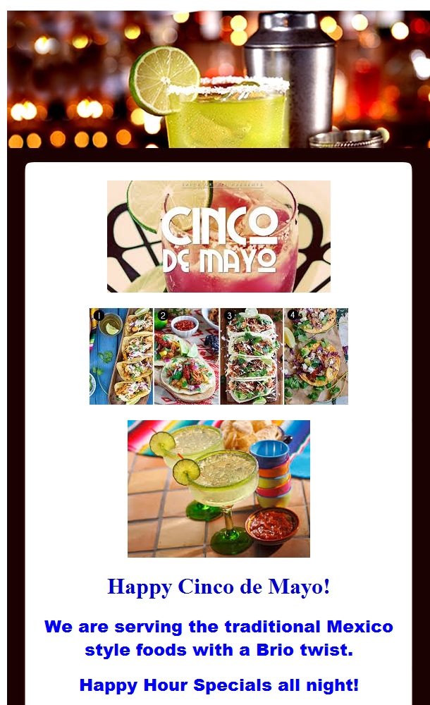 Cinco de Mayo Specials @ Brio bit.ly/3M14wdD