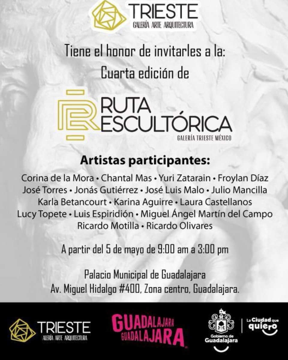 ChantalMas2's tweet photo. ¡¡Feliz de haber sido invitada a participar en la Ruta Escultórica!! Tres piezas mías, junto con las de otros reconocidos escultores,  estarán expuestas en el Palacio Municipal de Gdl a partir del 5 de Mayo. ¡No dejen de ir!! 😊

#escultorachantalmas  #escultura  #galeriatrieste https://t.co/WzO5DnT1mK
