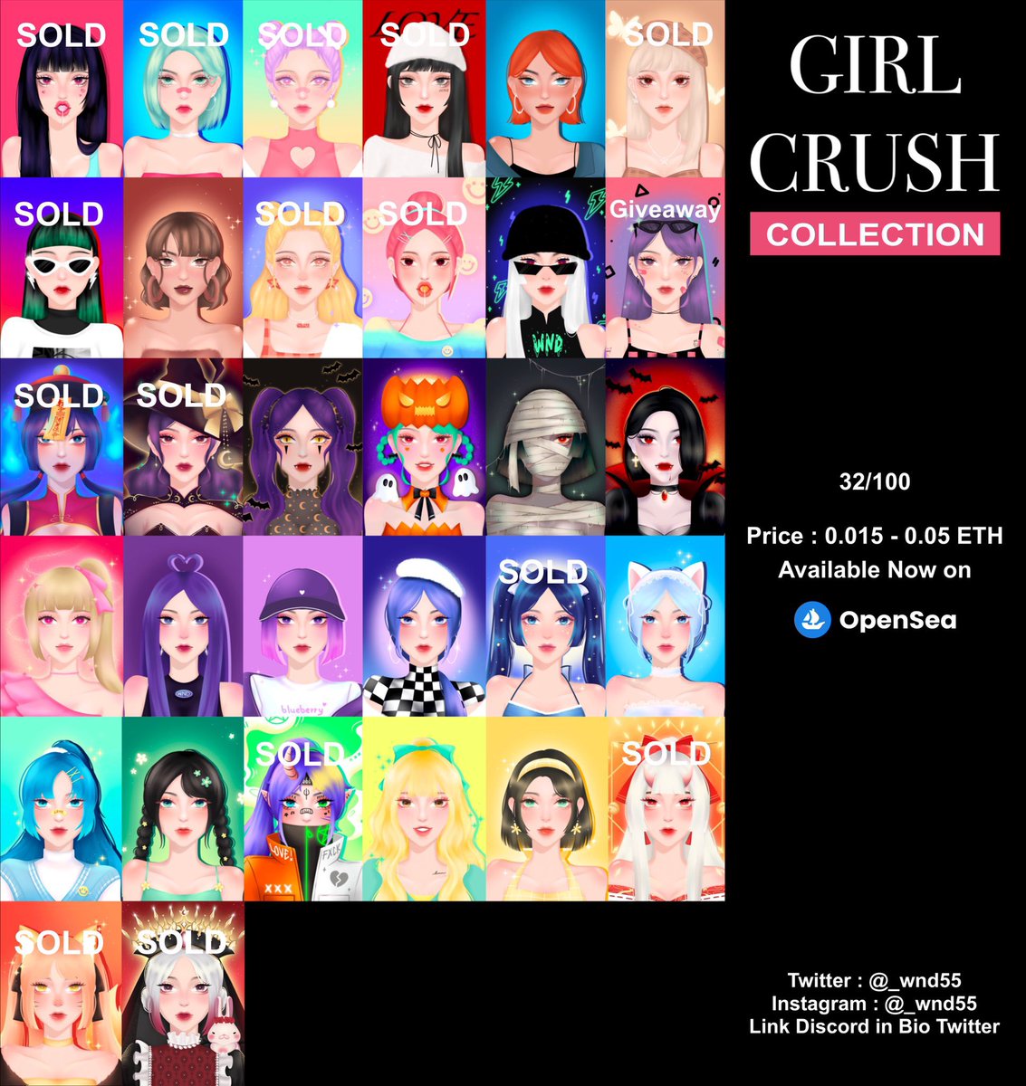 🔥🔥UPDATE🔥🔥

“Girl Crush Collection”💋
✨Now dropped 32/100✨
.
Price : 0.015-0.05 ETH
.
🌈 : opensea.io/collection/gir…

#NFT #NFTs #nftcommunity #NFTdrop #NFTProjects #anime #NFTJapan #NFTTHAILAND #NFTJPN #AnimeNFT #waifu