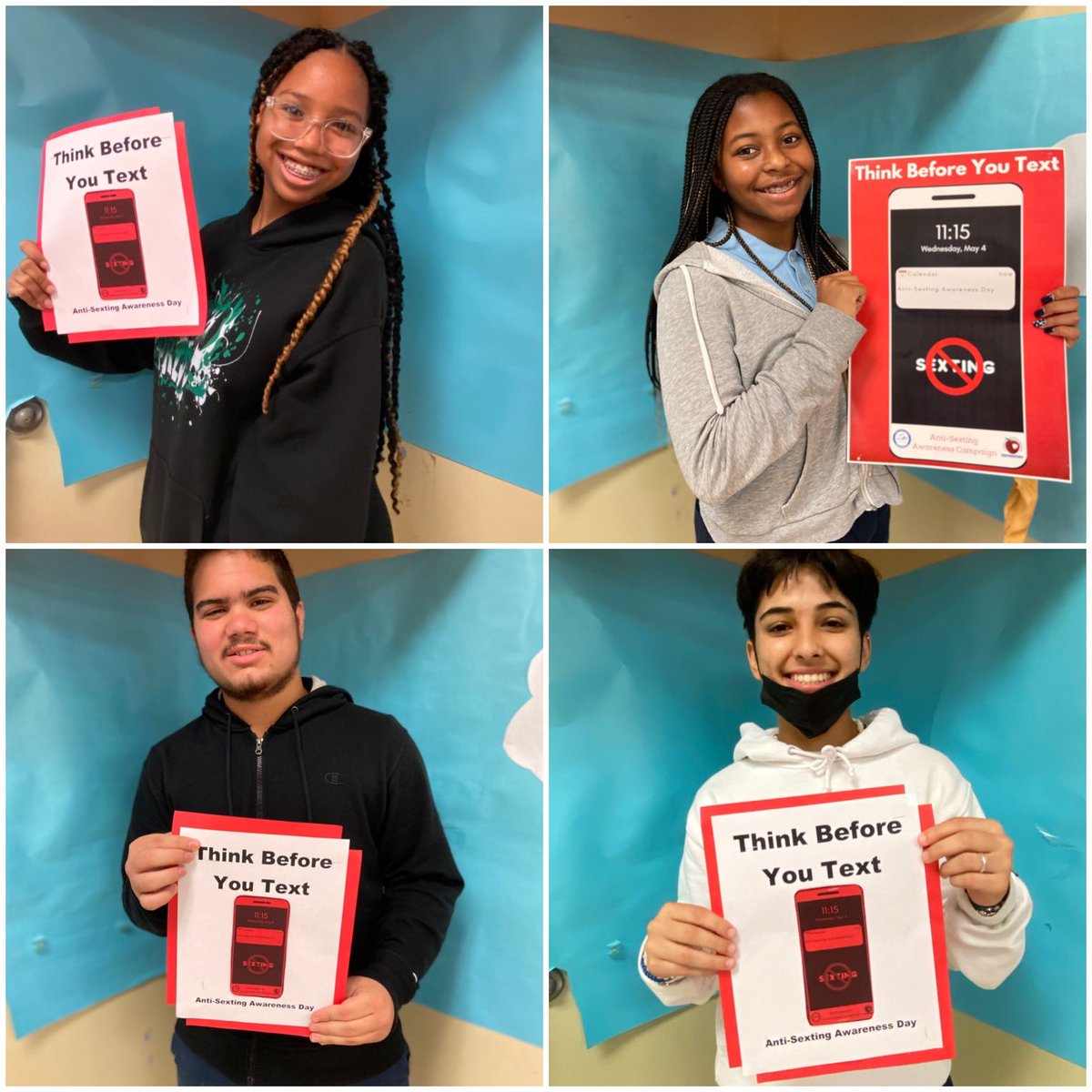 DavidLawrenceK8's tweet photo. Upper Academy Dolphins came together today to spread safe texting tips to keep everyone safe. #ThinkBeforeYouText https://t.co/ezIzigizhU