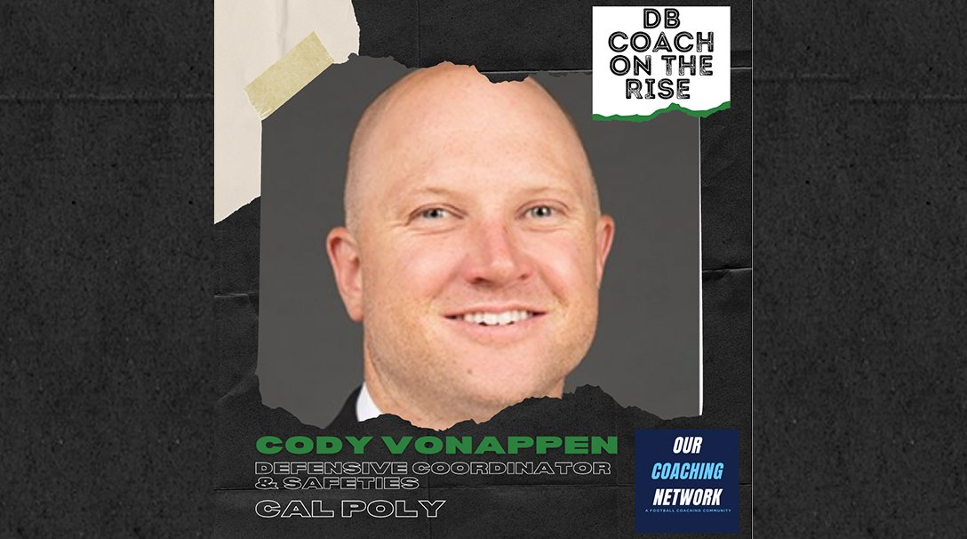 OurCoachingNet's tweet photo. 🏈DB's Coach on the Rise🏈

@CodyvonAppenCPU is the Defensive Coordinator &amp; Safeties at Cal Poly✅
 
And is an Our Coaching Network DB's Coach on the Rise👏📈 https://t.co/YdHhduxARc
