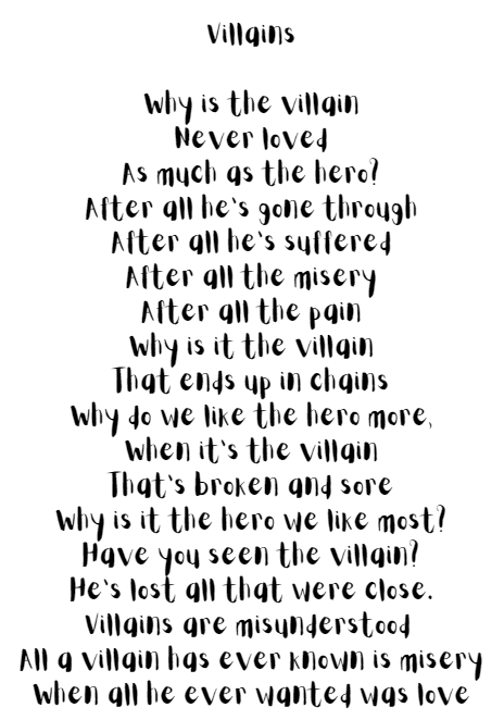 Flerken3000's tweet photo. A poem I made - inspired by Loki
#poem #poetry #loki #villains
I made this poem. Please don't steal it and give me credit if you want to use it :) https://t.co/LMitcHX6yz