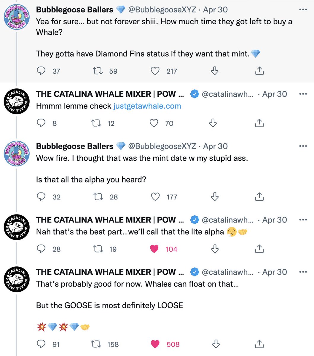 Brrrraad's tweet photo. If you missed the @catalinawhales @BubblegooseXYZ alpha, it's not too late (And here it is below):
Snapshot for diamond fin tiers: https://t.co/34kuauY1je

 @iamcarljones @WAGMIBeach 

LFGOOSE ? 💎🐳 https://t.co/G46T5Gm3d3