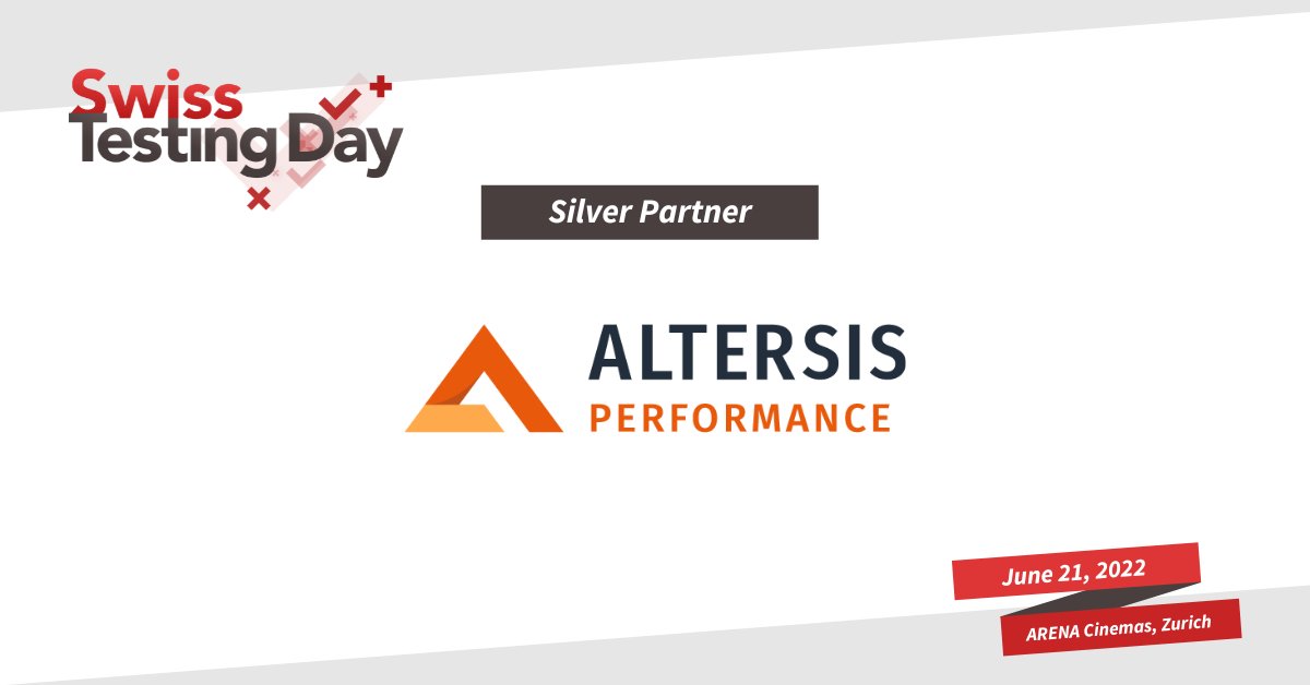 We are excited to announce Altersis Performance as a Silver Partner for this year's Swiss Testing Day. Altersis Performance celebrates their 20 years anniversary at the conference! 
Meet them on June 21 at Arena Cinemas in Zurich: bit.ly/3KkzNGu

#SwissTestingDay22