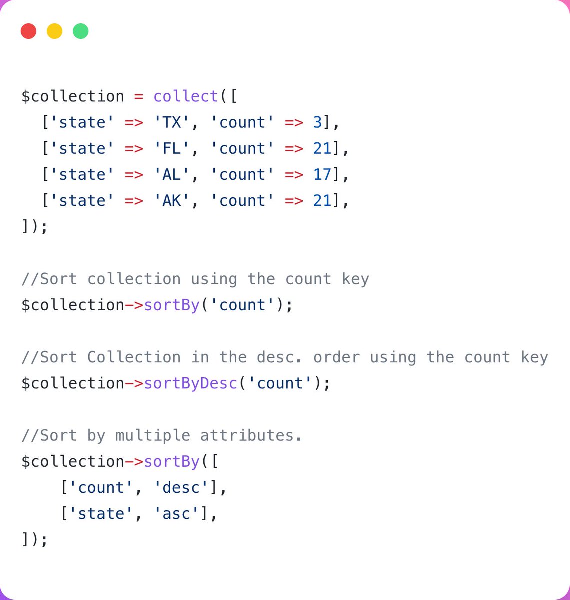 Laravel Collection makes sorting so simple.

👉 sortBy() to sort using given key
👉 sortByDesc() to sort by desc using given key
👉 sortBy also allows you to sort by Multiple Attributes🔥