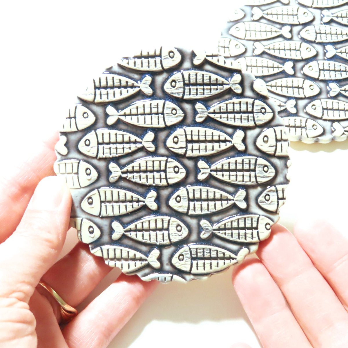 JKCJewelry's tweet photo. Gray Fish Coaster, Ceramic Coaster, Handmade Drink Holder, Non Slip Pottery Coaster, Fishing Gift, Gift For Him, Set of 4 Coaster Set https://t.co/2T99r0XCgk #art #pottery #ceramics #handmade #LargeCoaster https://t.co/8TtOjpIUzg