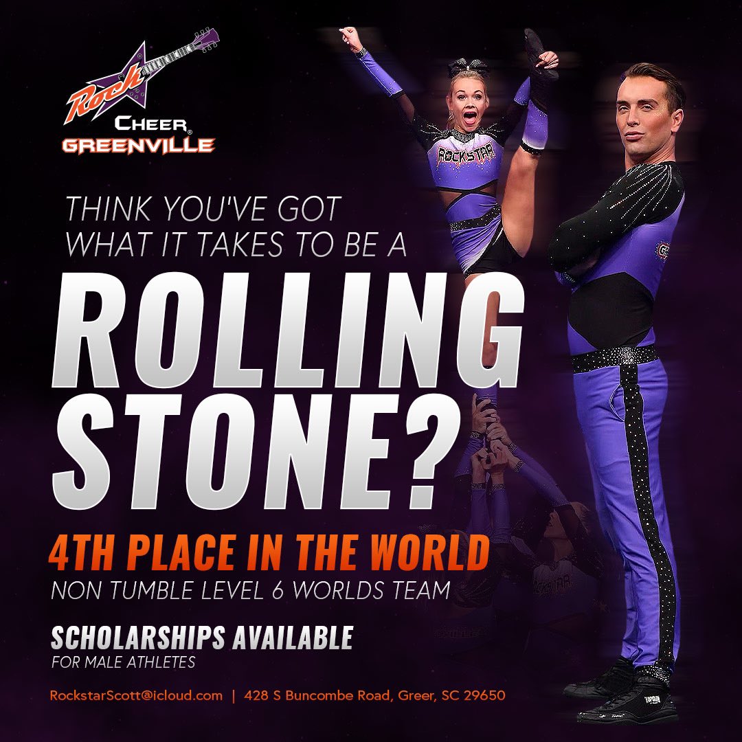 Do you want to be a Rolling Stone?!
We’re back for Season 16🤘
Non-Tumble tryouts are May 14th, 4:30-6:30pm here at Rockstar! 
Cant make the tryout?! We are now accepting tryout VIDEOS💜 Email: RockstarScott@icloud.com for more information.

#Supreme16 #BestisStandard #RS4L