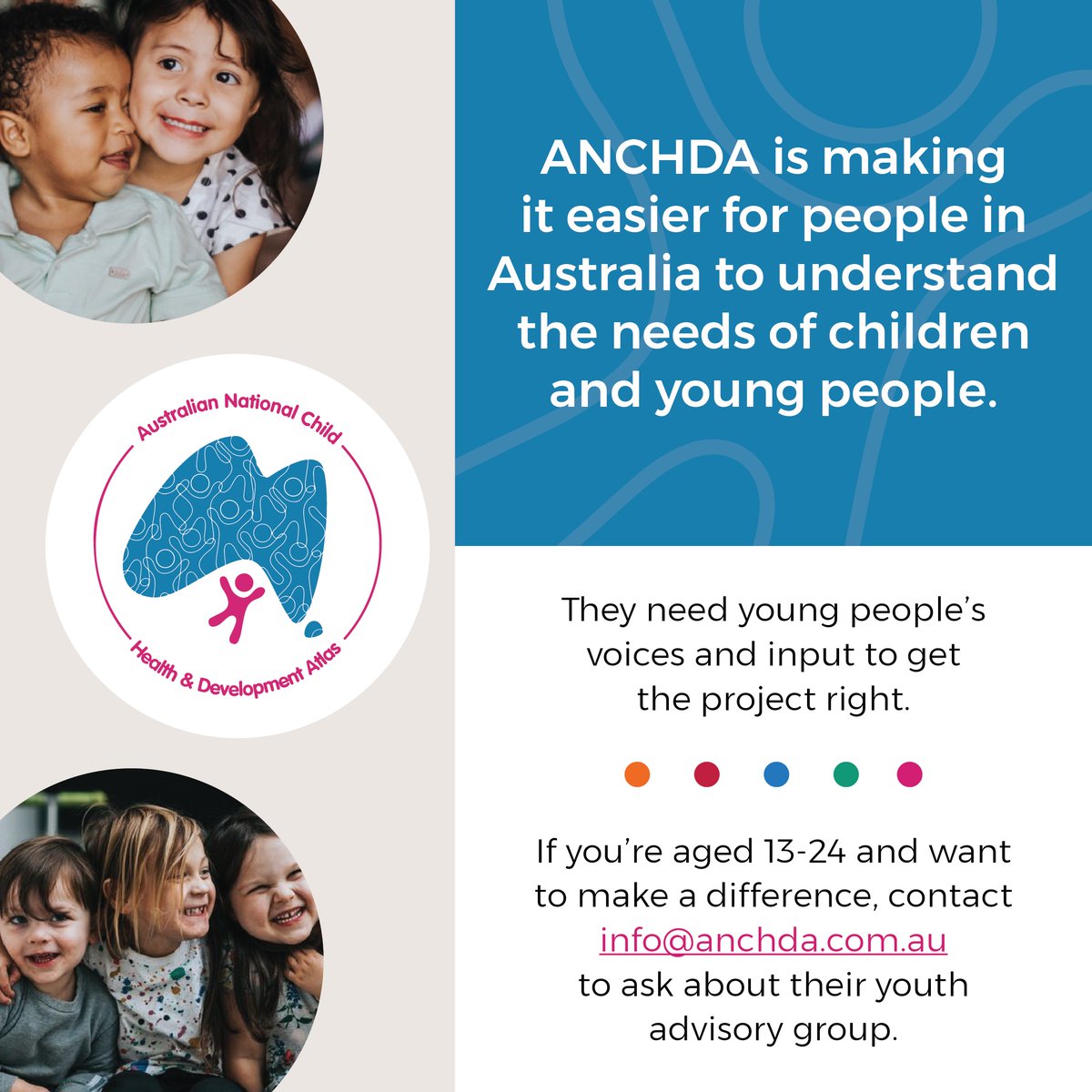 The Australian Child Health and Development Atlas will be an interactive platform to visualise data about children and young people’s wellbeing and development. For the opportunity to share your views, go to bit.ly/3vG8nqC or find out more by emailing info@anchda.com.au