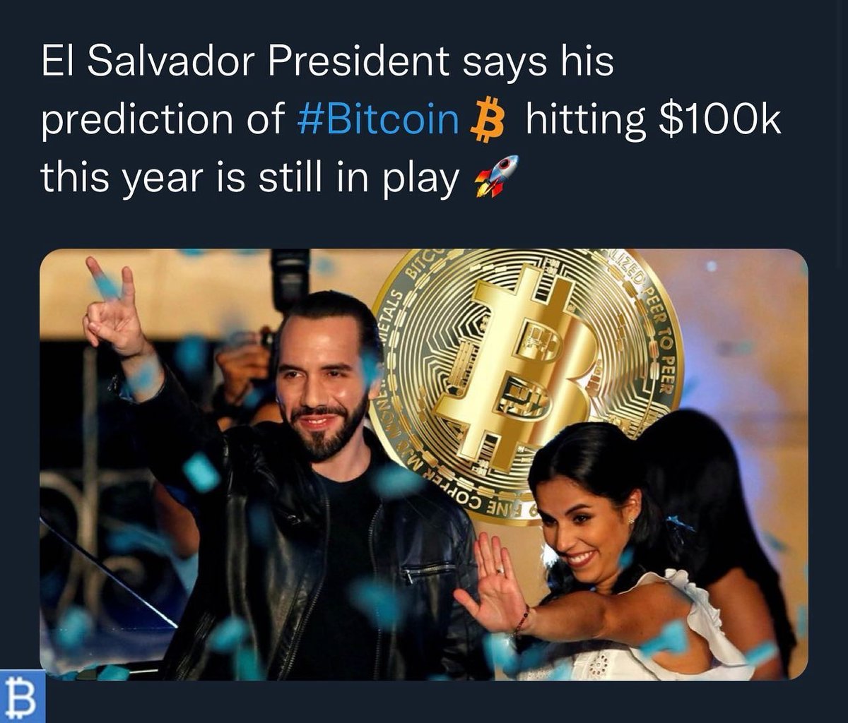 El Salvador President says his prediction of #Bitcoin hitting $100k this year is still in play 🚀

 #elsalvador #bitcoin #cryptocurrency #bitcoininvestment #Russia #StarWarsDay #Ukrainian #Investment #fiat #Money #