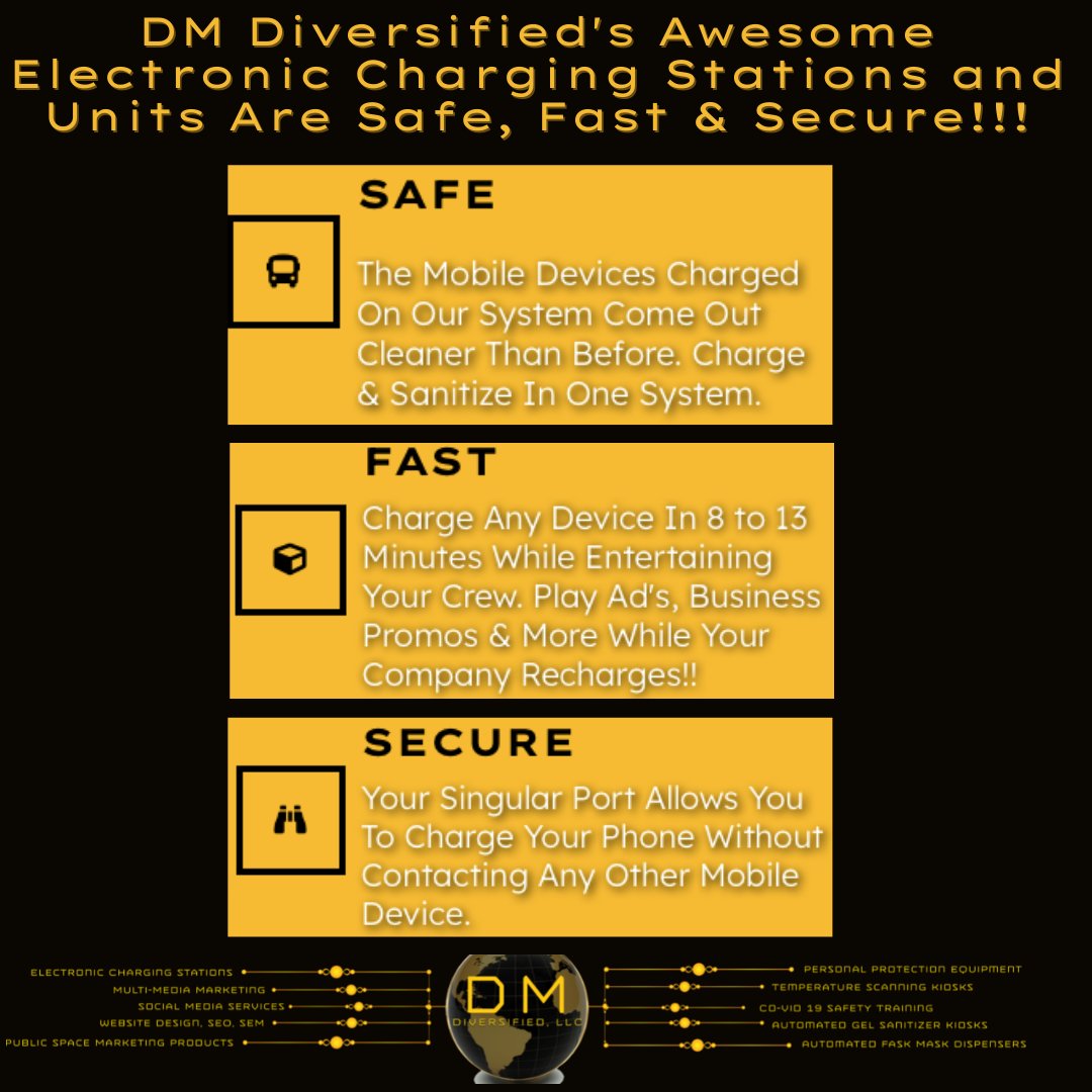 DiversifiedDm's tweet photo. DM Diversified Provides The Most Secure Charge You Can Find! We offer many different charging stations and units for you to choose from! View our amazing charging stations and units at https://t.co/yBTsXXiJyp

#CellPhoneCharging #ChargingPort #electronicscharger #techcompany #DM https://t.co/aFnvfk1c8K