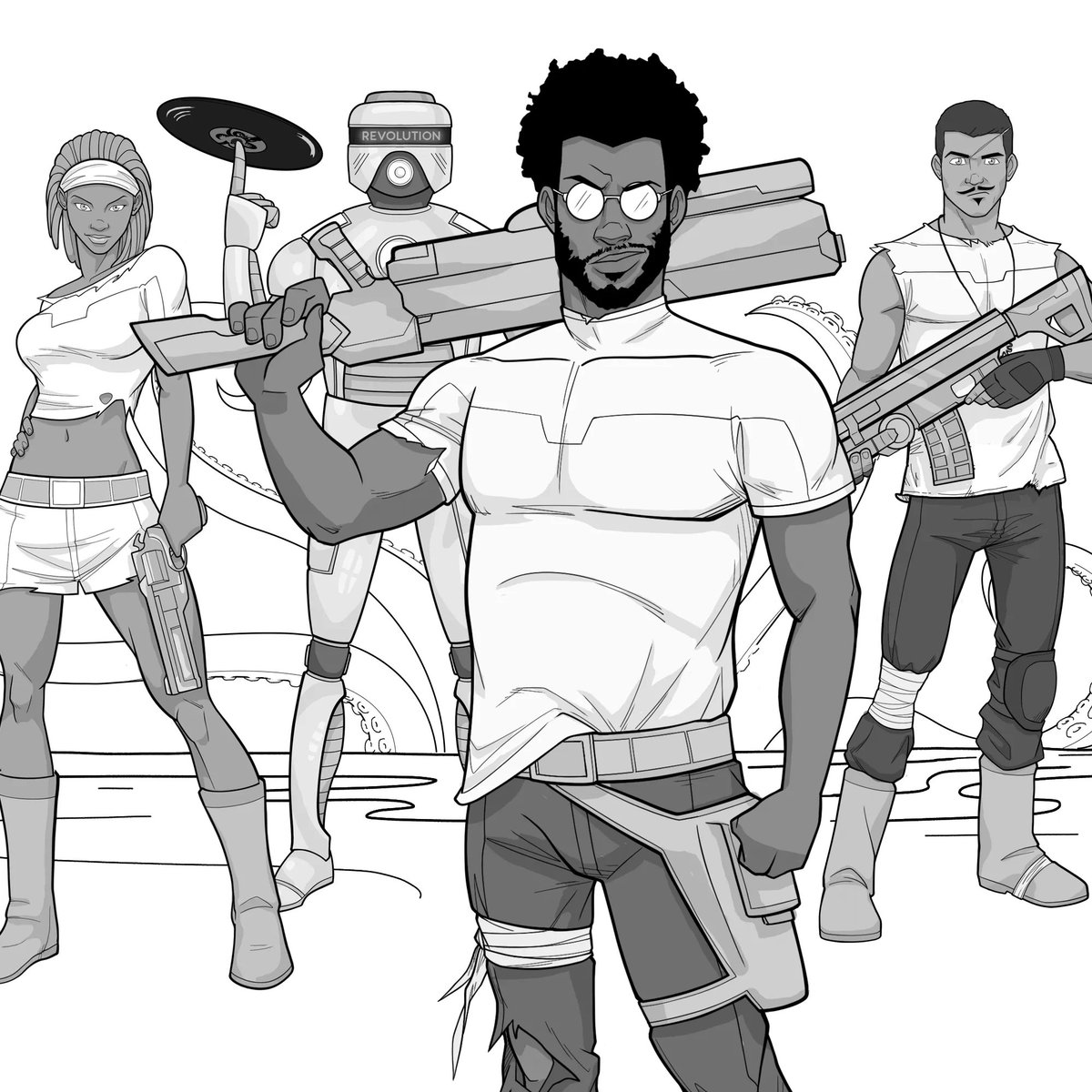 Nowhere Beach (@nowhere_beach) on Twitter photo The Nowhere Beach crew. L-R: Maz Fox, Chef, Jay Brains, SIM. The guns are for hunting. The elk are BIG on this planet. 🥩
Illustration by <a href="/rafaelosales/">Rafaelo Sales</a>. Shading by Russler.
#comicart #cartoonhiphop #concioushiphop The Nowhere Beach crew. L-R: Maz Fox, Chef, Jay Brains, SIM. The guns are for hunting. The elk are BIG on this planet. 🥩
Illustration by <a href="/rafaelosales/">Rafaelo Sales</a>. Shading by Russler.
#comicart #cartoonhiphop #concioushiphop