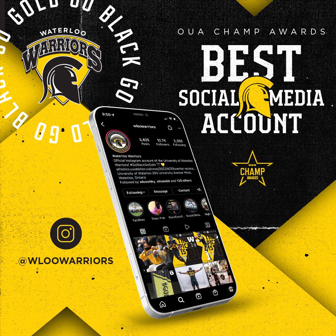 Waterloo Warriors (@wloowarriors) on Twitter photo 🏆Best Social Media Account in the Province!🏆
We have been awarded an <a href="/OUAsport/">Ontario University Athletics</a> CHAMP Award for our Instagram Account! #ChampAwards
#GoBlackGoGold 🖤💛 🏆Best Social Media Account in the Province!🏆
We have been awarded an <a href="/OUAsport/">Ontario University Athletics</a> CHAMP Award for our Instagram Account! #ChampAwards
#GoBlackGoGold 🖤💛