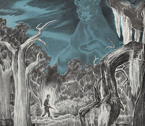 ON THIS DAY, 9 May 1942, just 2 days before GO DOWN, MOSES came out as a novel, THE SATURDAY EVENING POST published "The Bear," with 2 illustrations by Edward Shenton. The other shows the unnamed "boy" and Sam Fathers finding the bear's two-toed footprint. faulkner.drupal.shanti.virginia.edu/node/16319?can…