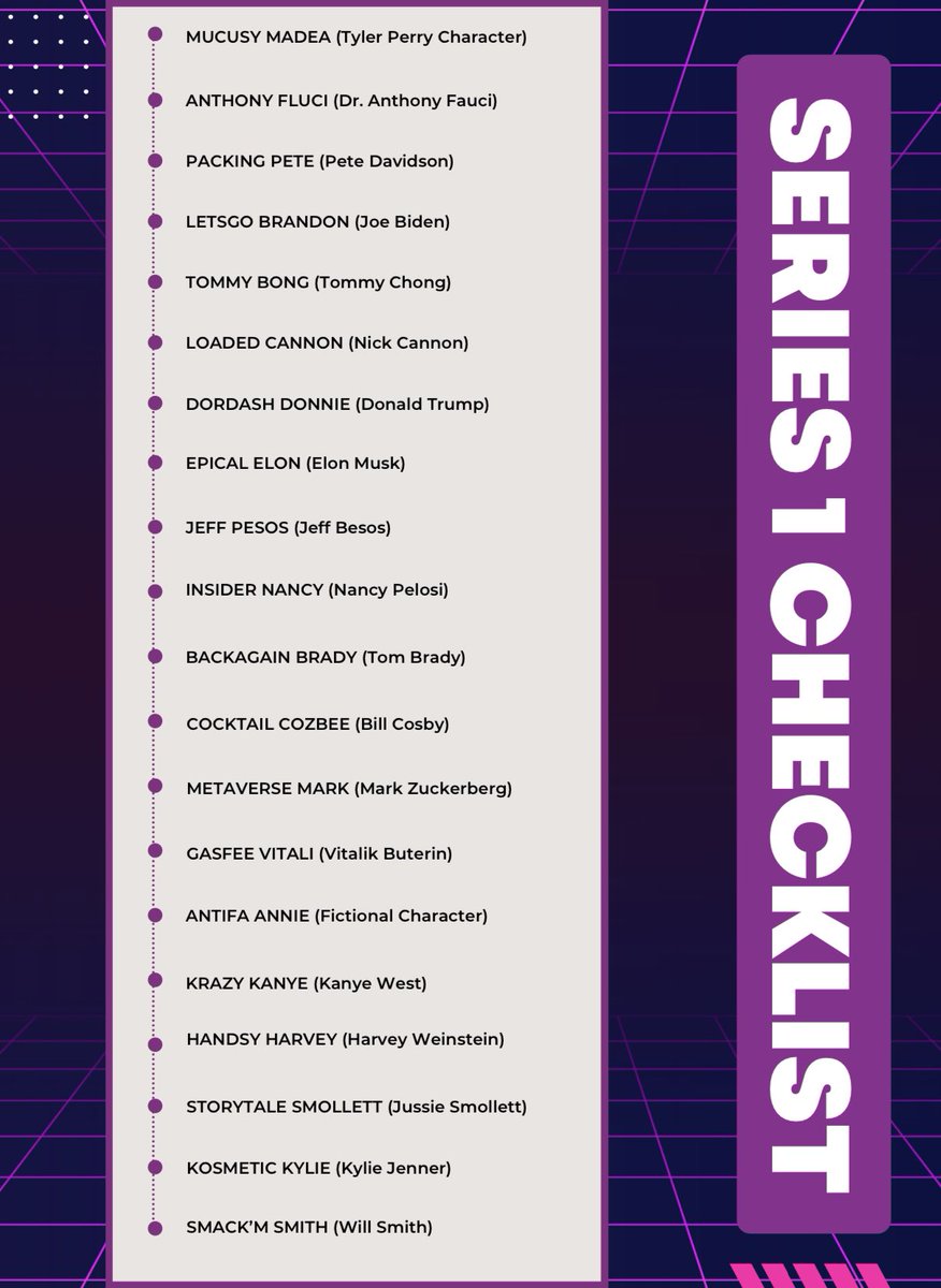 Series 1 checklist! <a href="/official_pcknft/">Pop Culture Kids</a> #PopCultureKids who do you hope to Mint?