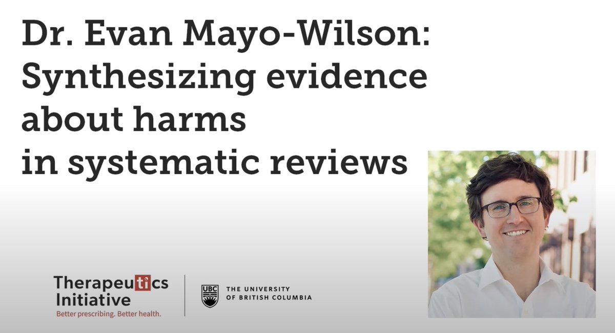 Synthesizing evidence about #harms in clinical trials &amp; #SystematicReviews 

Our TI Methods Speaker Series webinar recording is now available:
👉🏽bit.ly/3DUpYNZ

Speaker: Dr. Evan Mayo-Wilson @EvanMayoWilson

#ResearchMethods #SysRev #AdverseEvents