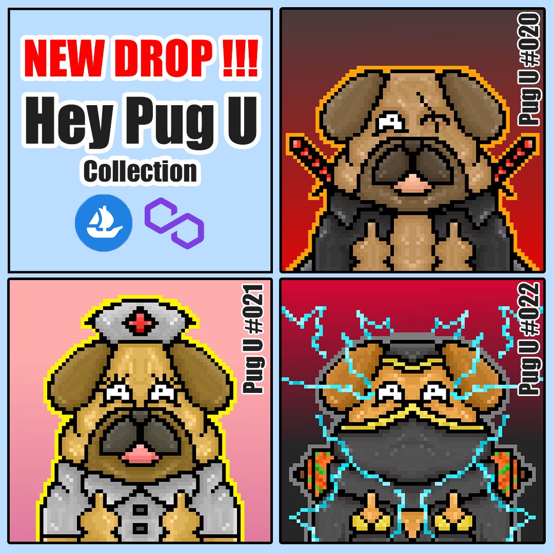 New Drop !!! New Pug !!!
Hey Pug U Collection  🔥🔥🔥
Pug U #020-#022
• Pug KuZa
• Pug Nurse 
• Pug Ja

See more : opensea.io/collection/hey…

#Ethereum #nftcollector #NFTCommunity #NFTdrops #OpenSeaNFT #NFTartist #NFTs #NFTTHAILAND  #NFTThaicommunity