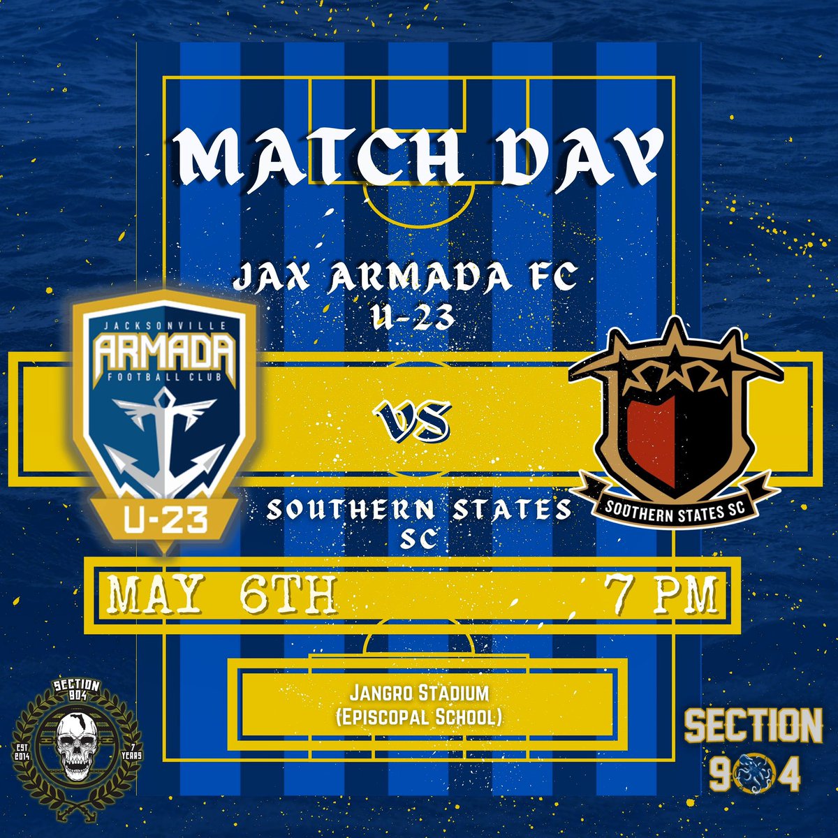 Section904's tweet photo. @jaxarmadafc U23 vs @southernstatessoccer at Episcopals Jangro Stadium this Friday at 7pm. Free to the public #dtwd #s904 #section904 #jaxarmadafc https://t.co/fbRO5W1Vpn