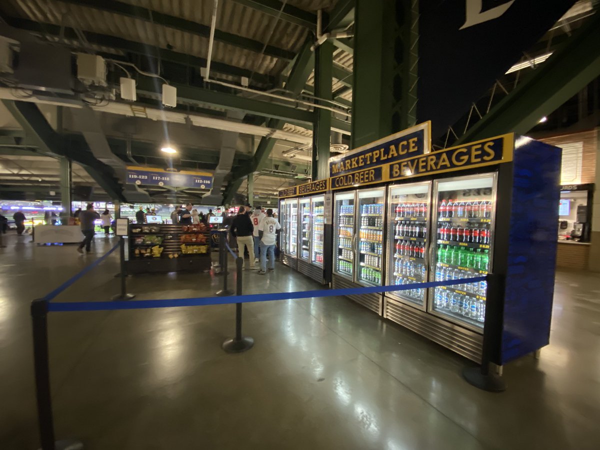 natevomhof's tweet photo. Yo - this self checkout line is SLICK! Rivals the #BeerButton Great addition @Brewers https://t.co/5V2WnAaE1i
