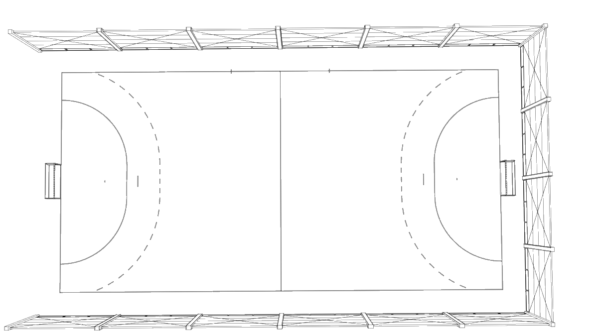 ハンドボールコートは40m×20m
6mラインと9mライン(点線)があり、90°の扇+3mの直線+90°の扇という形になっています
センターラインの左右4.5mの位置に交代ゾーンを示す35㎝の線があります
線の太さは5㎝で、ゴールラインだけ8㎝になっています
#ハンドボール 