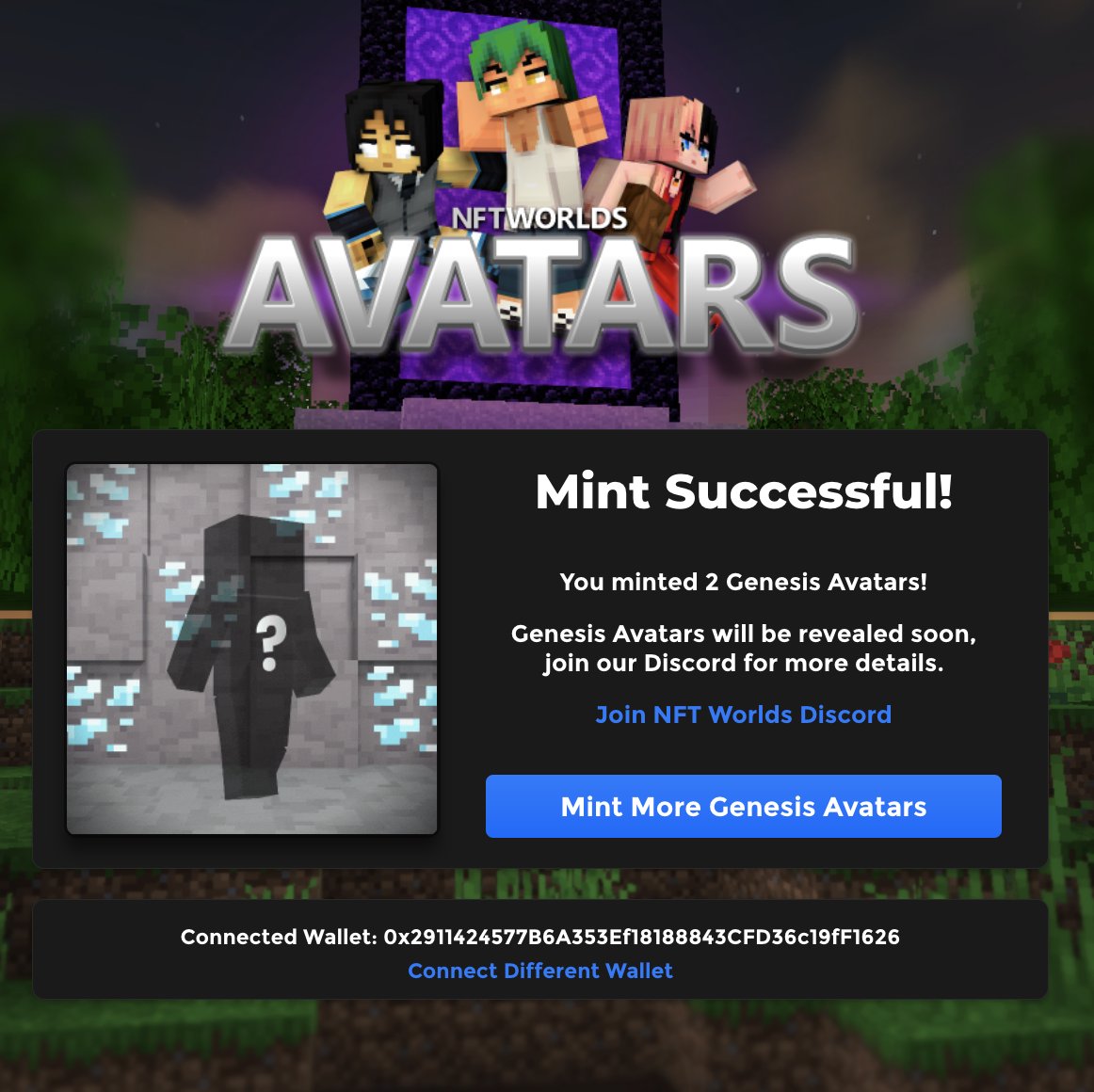 bostonrob__'s tweet photo. I just minted my @nftworldsNFT Avatars.  Look guys I am an Ape holder and believer but all I am going to say is this.  How many people are actually playing on @OthersideMeta ?  ZERO.  There are 2000+ active users already on @nftworldsNFT as we speak without a lick of marketing. https://t.co/DueRkkmaw3