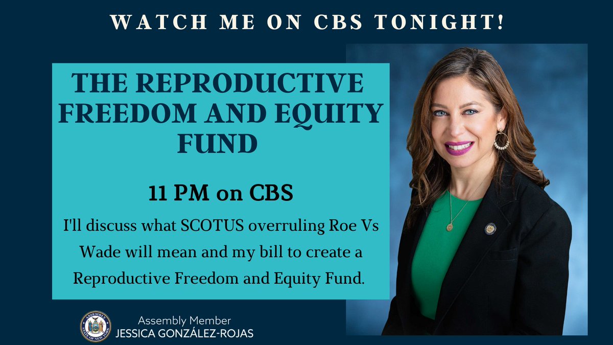 Jessica González-Rojas (votejgr.bsky.social) (@votejgr) on Twitter photo TONIGHT @ 11 PM! I'll be on <a href="/CBSNewYork/">CBS New York</a> talking to <a href="/DBrennanTV/">Dick Brennan</a> about what the anticipated overruling of #RoeVsWade by SCOTUS means. I'll also discuss my new bill, A10148, to create a Reproductive Freedom & Equity Fund to address the demand in care.
cbsnews.com TONIGHT @ 11 PM! I'll be on <a href="/CBSNewYork/">CBS New York</a> talking to <a href="/DBrennanTV/">Dick Brennan</a> about what the anticipated overruling of #RoeVsWade by SCOTUS means. I'll also discuss my new bill, A10148, to create a Reproductive Freedom & Equity Fund to address the demand in care.
cbsnews.com