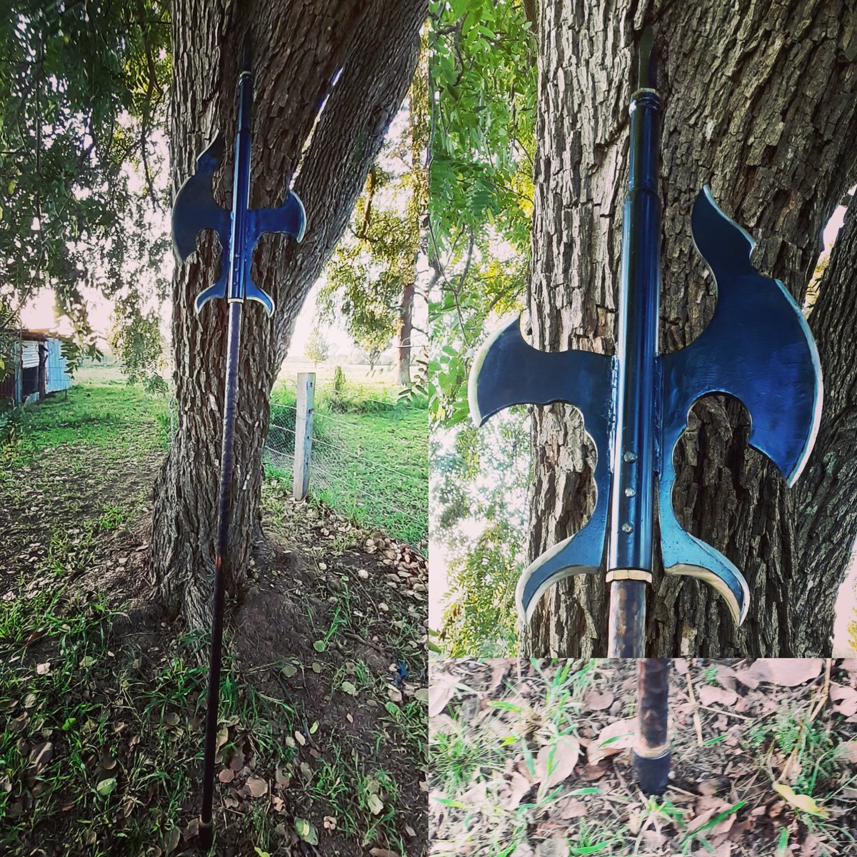 KyleThe13thwolf's tweet photo. I was given the two blades and asked if i could turn it into somthing cool.
.
.
.
.
.
.
#blacksmith #medieval #eldenring #skyrim #handmade #etsy #halberg https://t.co/JjsJkROMMP