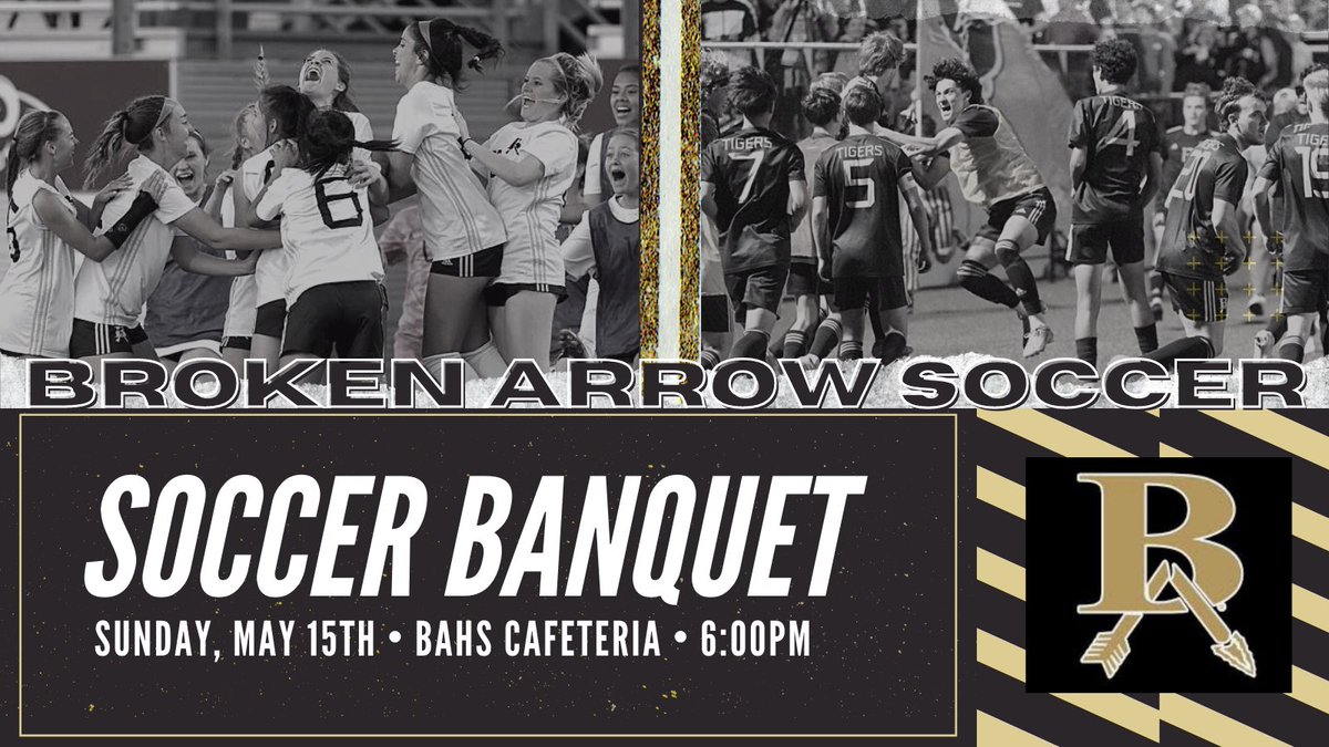 📣Soccer Banquet 📣
•DATE:  Sunday, May 15th
•TIME:  Doors open at 5:30pm and the banquet begins at 6:00pm
•WHERE:  Broken Arrow High School Cafeteria

For sign up and payment: docs.google.com/forms/d/e/1FAI…