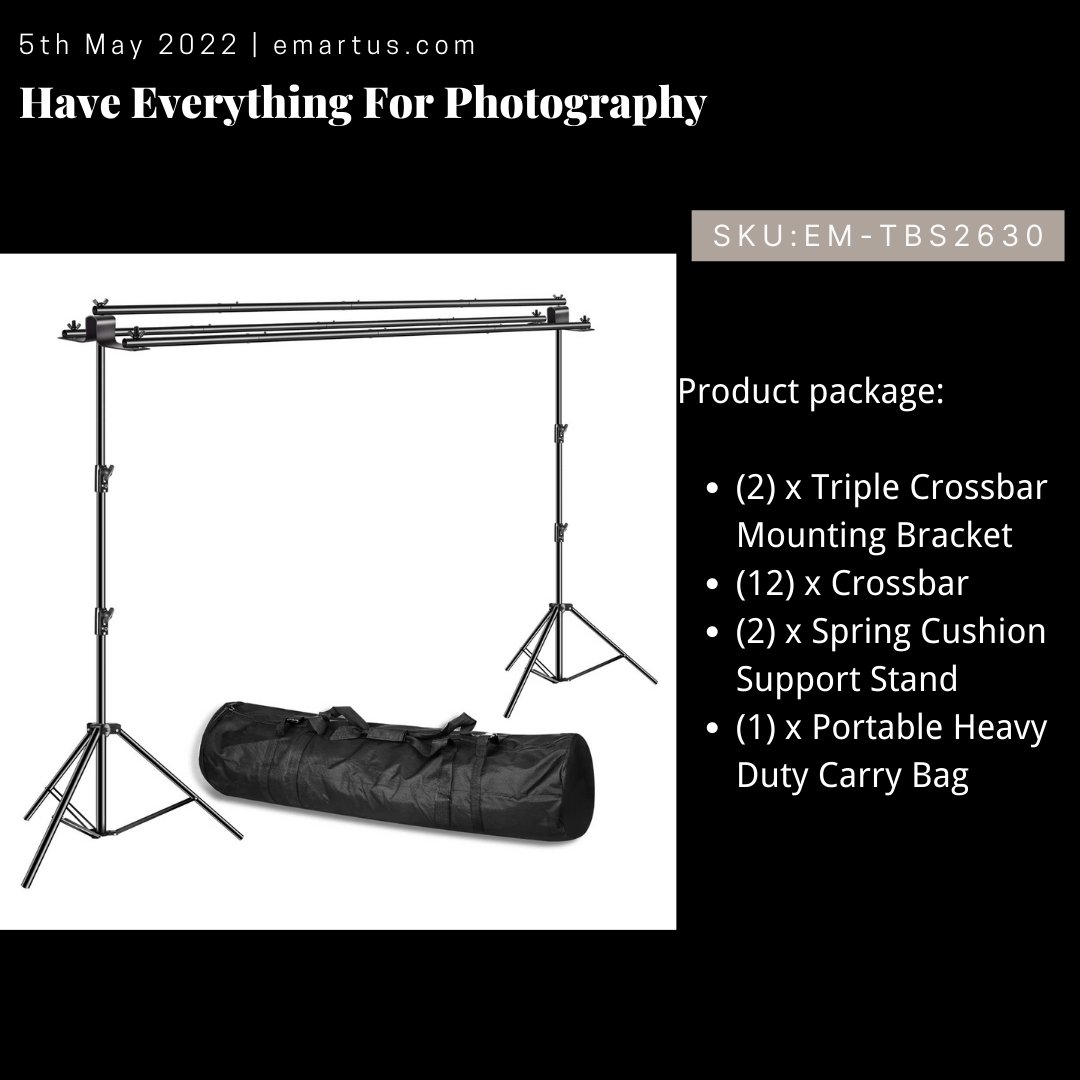 emartus_inc's tweet image. 📷 EMART 10 x8.5 ft Triple Crossbar Backdrop Stand
 ====================
   ➤ ➤ ➤bit.ly/3FjAZcc
 ====================
  🎉 SKU: EM-TBS2630
  ⏰ Time: 4th May - 15th May
  📅 All products have offers (Ring Lights-30% off)
 #EMARTUS #photography  #backdropstand