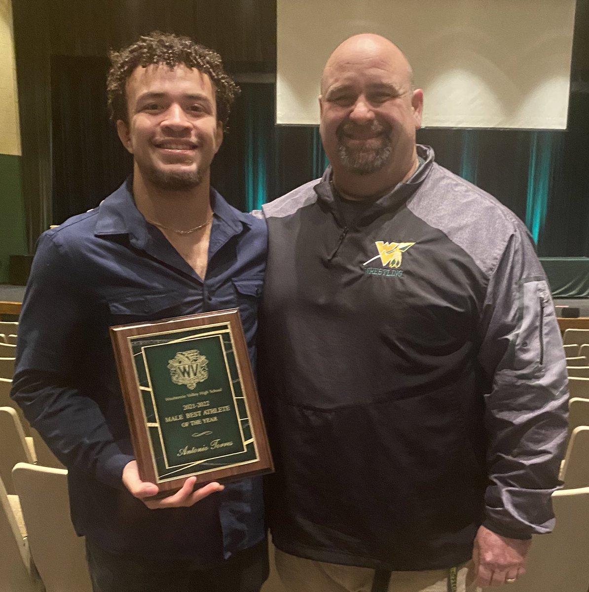 A final accolade tonight for Antonio Torres at Waubonsie Valley. He was awarded the Top Male Athlete during the Green and Gold Award presentations. Way to go Warrior! Proud wrestling coach.