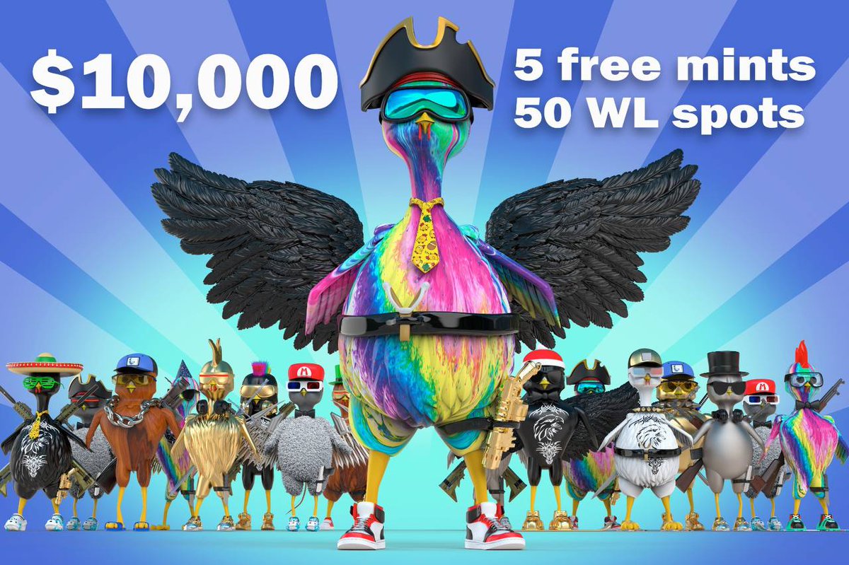 Wingwarsnft's tweet photo. $10,000 GIVEAWAY + 50 WL SPOTS + 5 FREE MINTS.

HOW TO WIN: 

1) INTERACT WITH THIS TWEET (RT/LIKE/COMMENT)

2) ADD A 🐔IN YOUR NAME!

3) JOIN THE DISCORD:
https://t.co/eIAdelpwiZ
https://t.co/eIAdelpwiZ https://t.co/u5xqaWyWYa