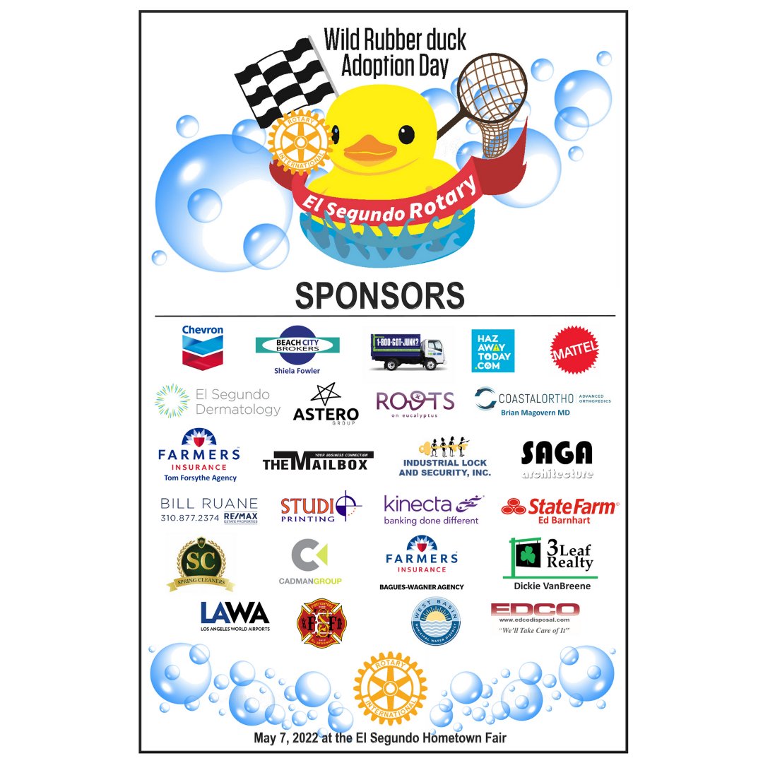 GundoRotary's tweet image. Join us this weekend at the Hometown fair for our annual Rubber Ducky Adoption day! 
🌟 Special thank you to our sponsors for your support! 🌟
     Adopt a ducky and support our causes today! 
rotaryelsegundo.org/product/Rubber…