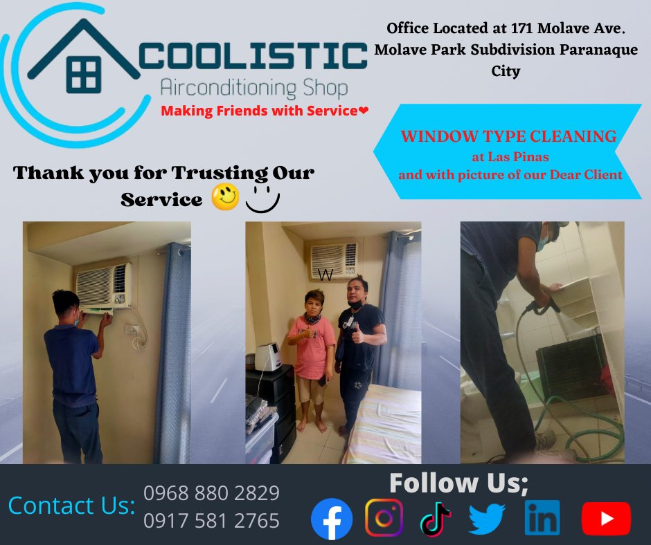 DeLeoly's tweet photo. Window Type Cleaning Done! Thank You po!πππ
Our Services Offered:
#airconditioner
#airconditioning
#airconditioningrepair
#acsplit
#acrepair
#summer
#airconditioninginstallation
#aircond
#maintenance
#acmaintenance https://t.co/0AGEFgCZeR