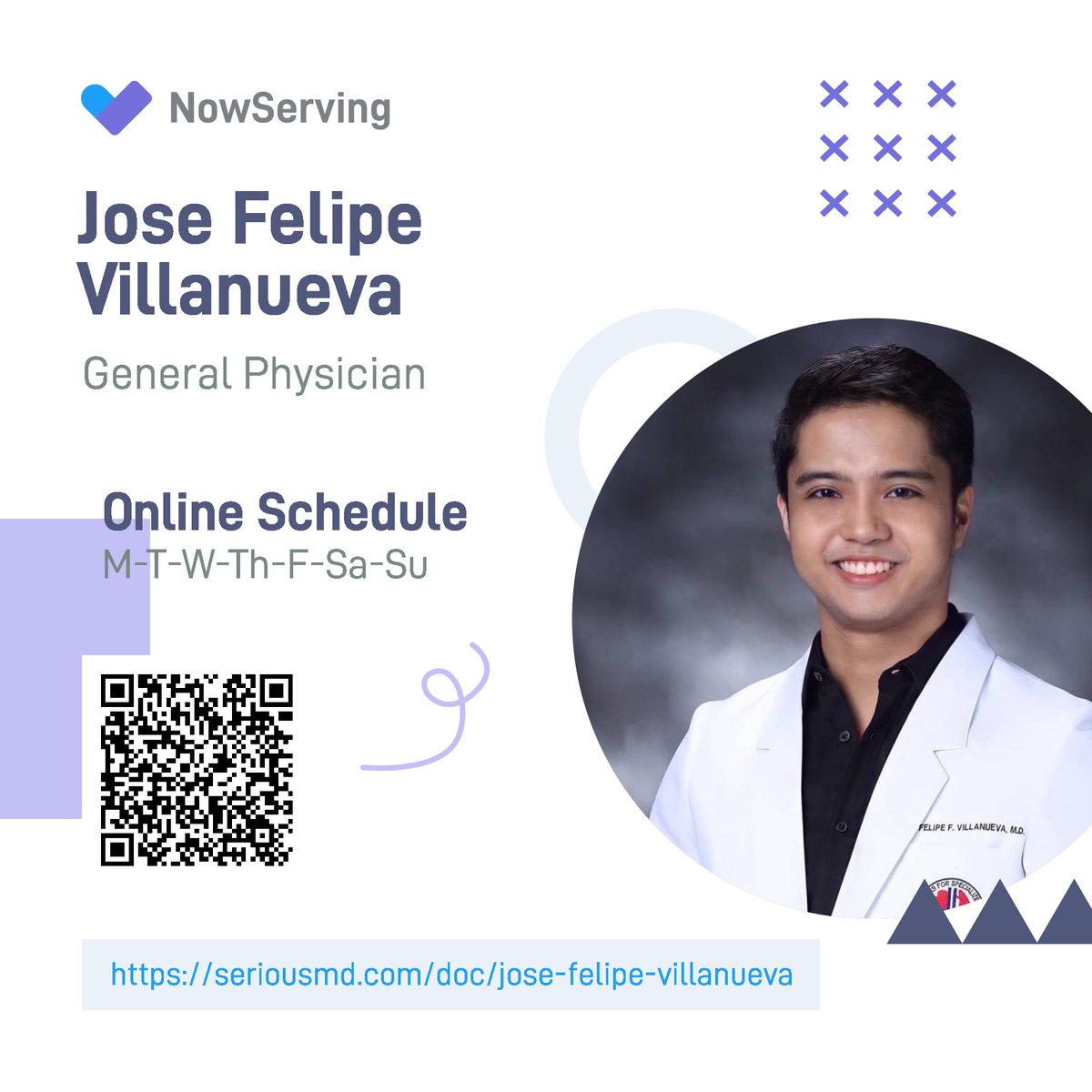 Book a consultation schedule with Dr. Jose Felipe Villanueva by clicking this link 

seriousmd.com/doc/jose-felip…

 #WeHealAsOne #NowServing