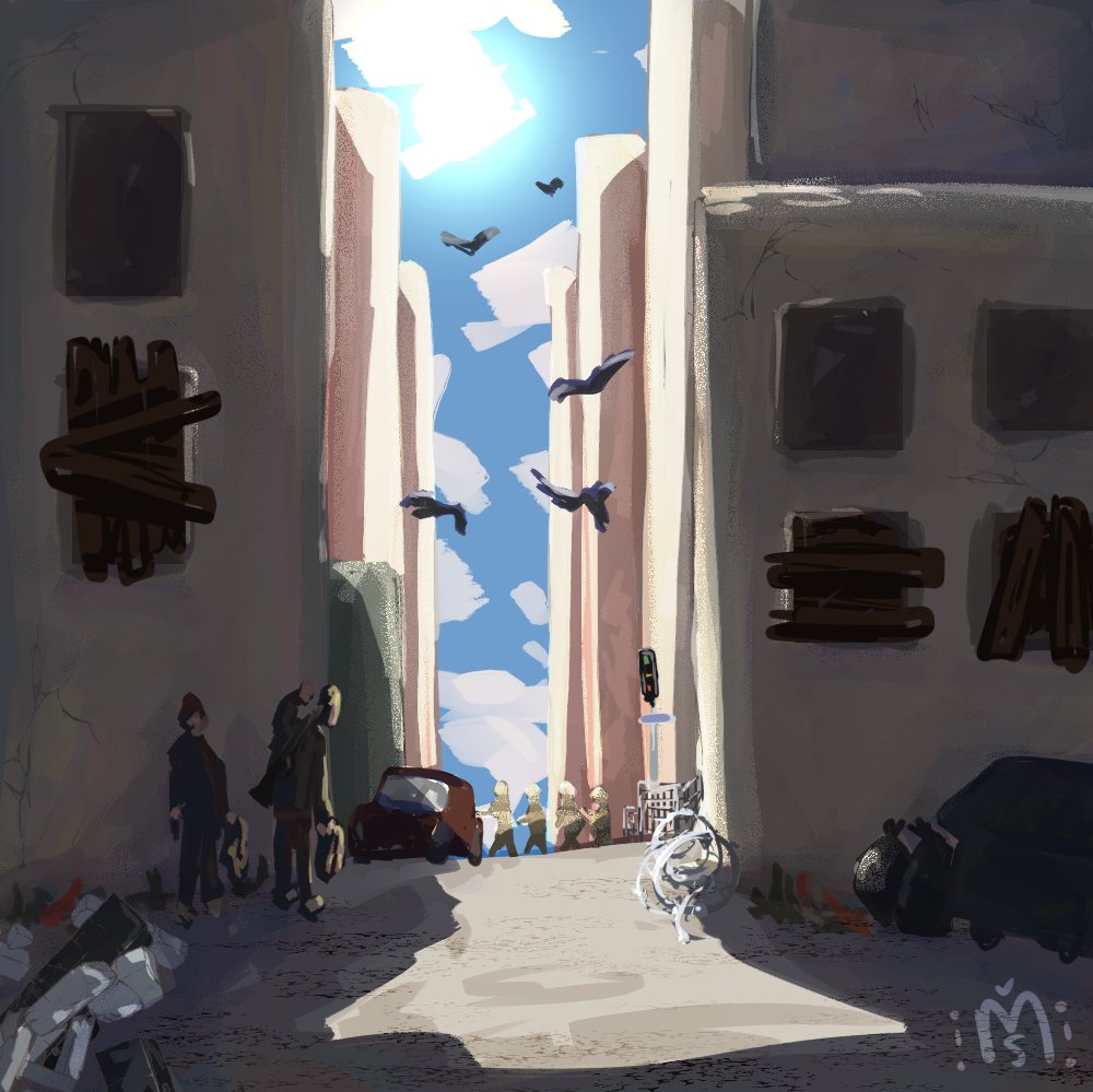 Wanted to draw something quick before work so have some art for <a href="/PixiePoke/">Pixie</a> 's dystopian AU :D 

Dark and Rhodes on the run from N.O.O.S.E