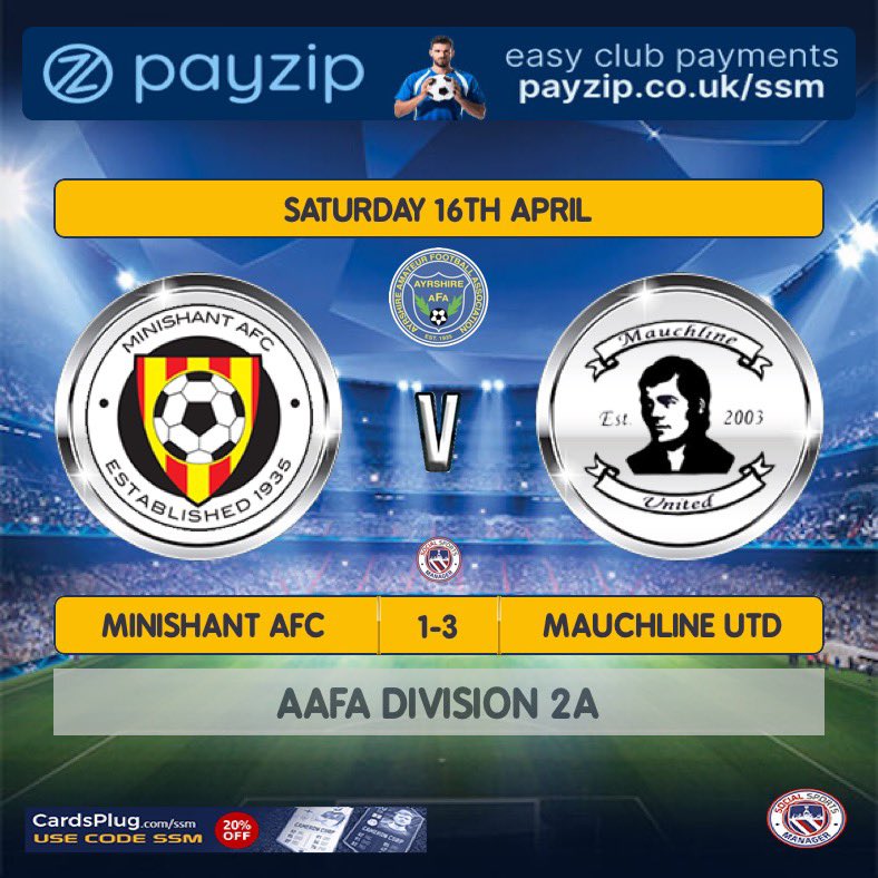 Minishant_AFC's tweet photo. Match Day Result:
Scorer:
@ross_steele_
All the best to @AFCMauchline for the reminder of the season.
#MatchDayResult
#MonTheShant
@AyrshireAFA
@scottish_aff
@SMMediaEnt https://t.co/7IT3hWybLm