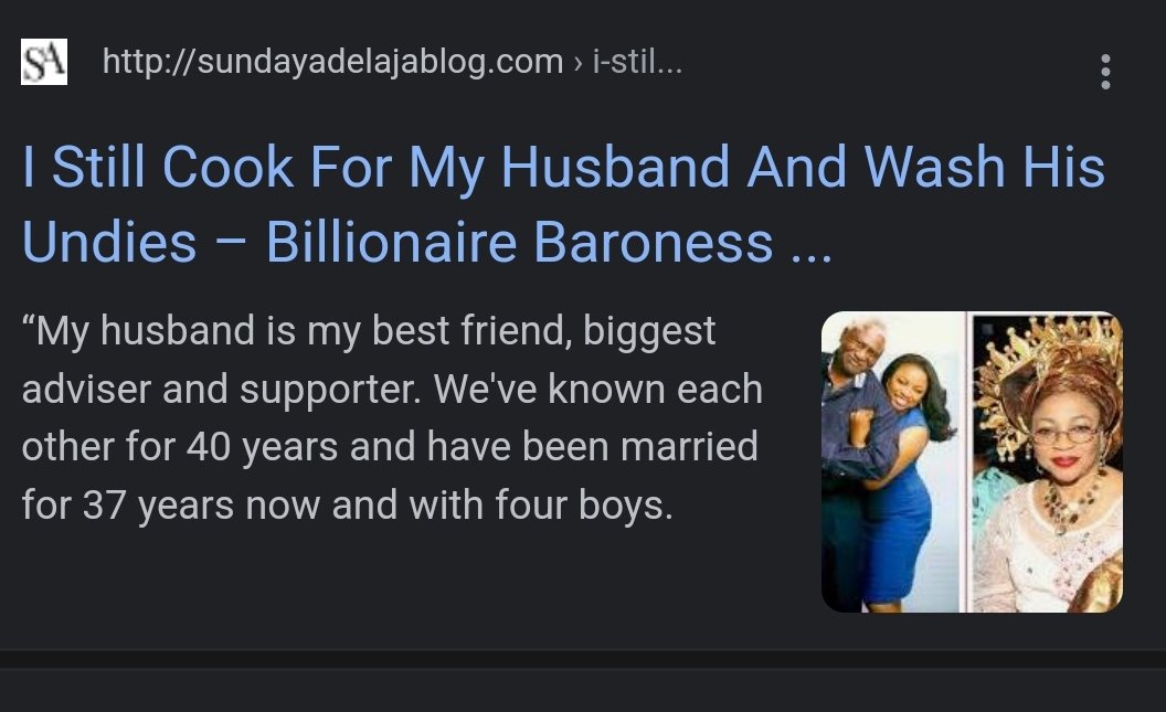 jon_d_doe's tweet photo. Here is a known woman &amp; a billionaire that has been married for about 40 yrs saying she still cooks for her husband &amp; does his laundry. Your own marriage has not even started &amp; you're here calling yourself a domestic servant for playing your role &amp; taking pride in your feminity. https://t.co/s9pHtWnEvi