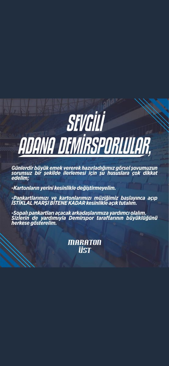 Büyük Adana Demirspor Taraftarlarının Dikkatine;

#AdanaDemirspor
#MaratonUst