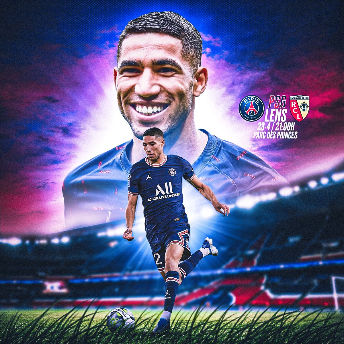AchrafHakimi's tweet image. 🏆 Ligue 1 Matchday 34
🆚 RC Lens
🏟 Parc des Princes
🗓️ Saturday, April 23th
⏰ 21:00
❤️💙