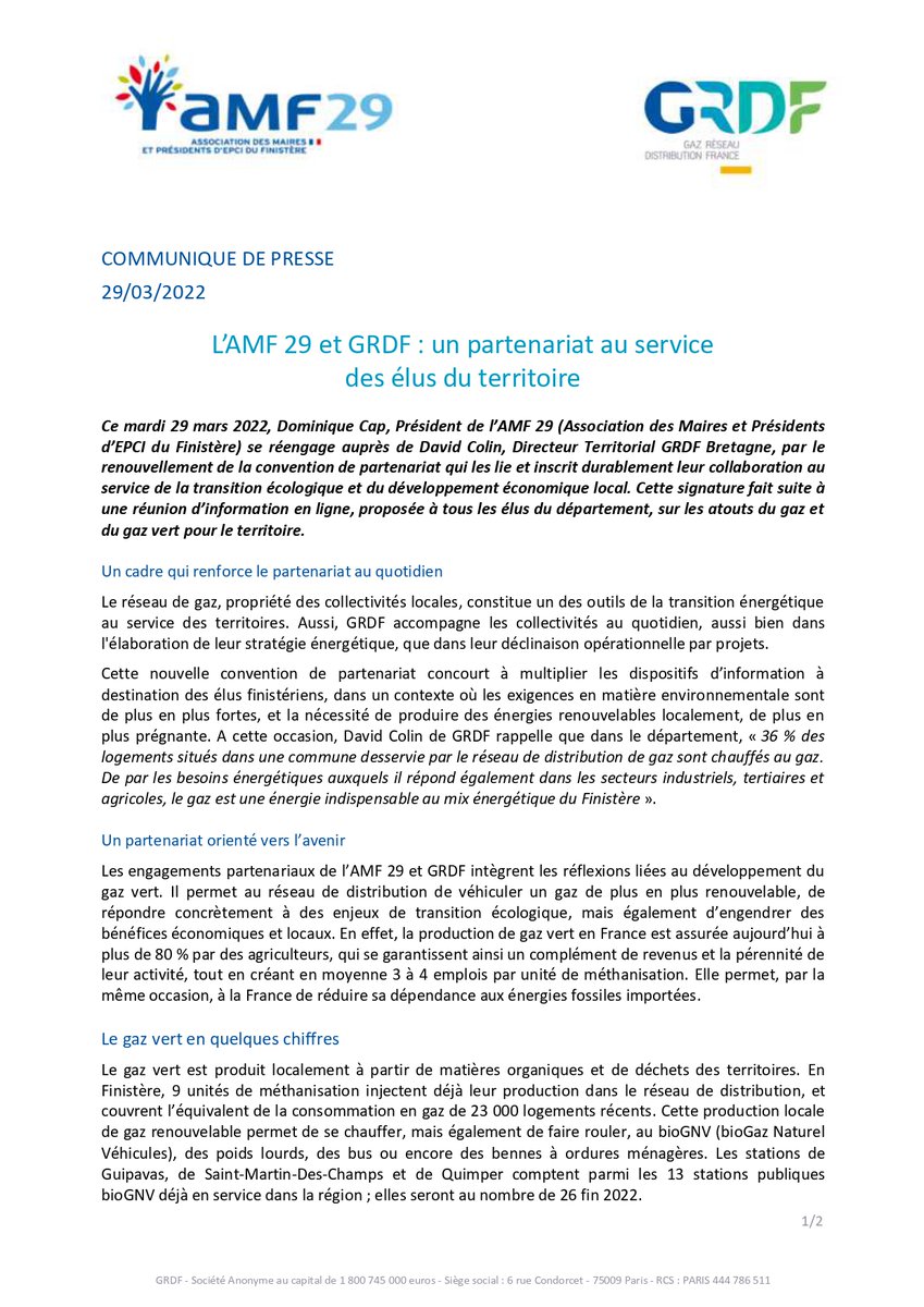 AMF_29's tweet photo. Webinaire "le gaz, une énergie au service de la transition énergétique", animé par @GRDF .
Ce fût l'occasion pour notre Président, #DominiqueCap , de renouveler le partenariat pluriannuel avec le directeur territorial Bretagne @GRDF, #DavidColin. https://t.co/ZKszNgFXtB
