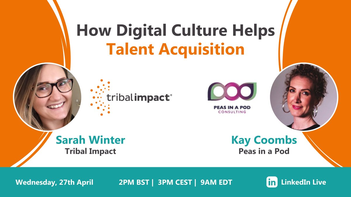 tribalimpact's tweet photo. Join @TheSarahEWinter &amp; Kay Coombs on our next #LinkedIn Live session. 
"How Digital Culture Helps Talent Acquisition"
Wed 27th April 2 pm (GMT)   
Event Link:
https://t.co/YkN7TkUhS3 https://t.co/FHtokZ794u
