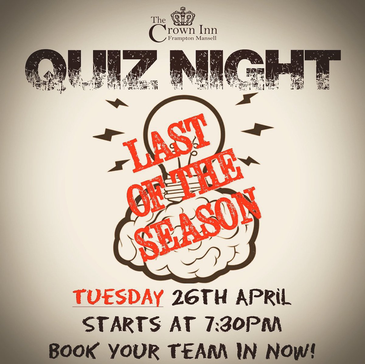 ‼️BOOK YOUR TEAM IN NOW‼️
CALL 01285 760601
N.B. TUESDAY NOT WEDNESDAY

#tuesday #lastoftheseason #quiz #quiznight #playyourcardsright #wincashprizes #mealfor4 #wine #localbeer #greatnightout