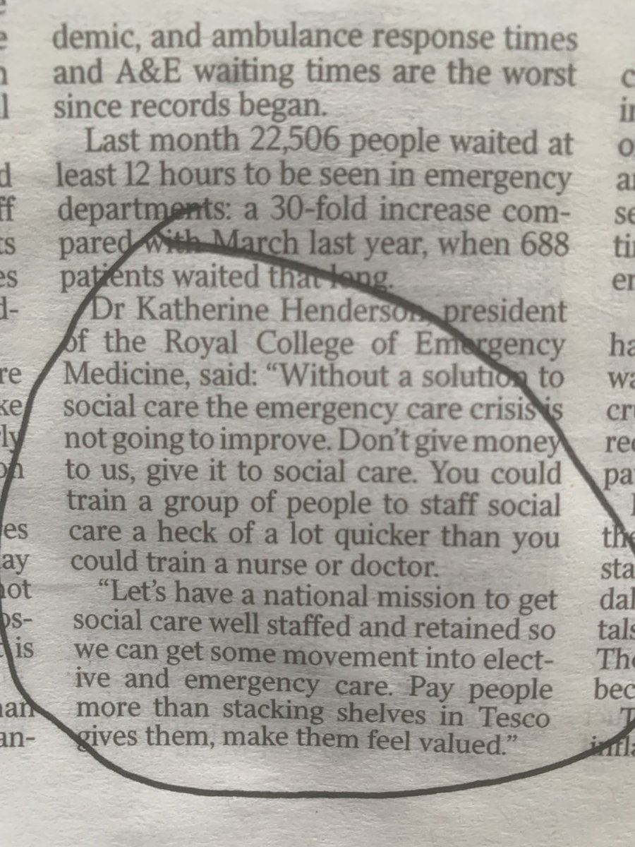 Robust and very welcome support for #socialcare from <a href="/RCollEM/">Royal College of Emergency Medicine</a> in ⁦⁦<a href="/thetimes/">The Times and The Sunday Times</a>⁩
