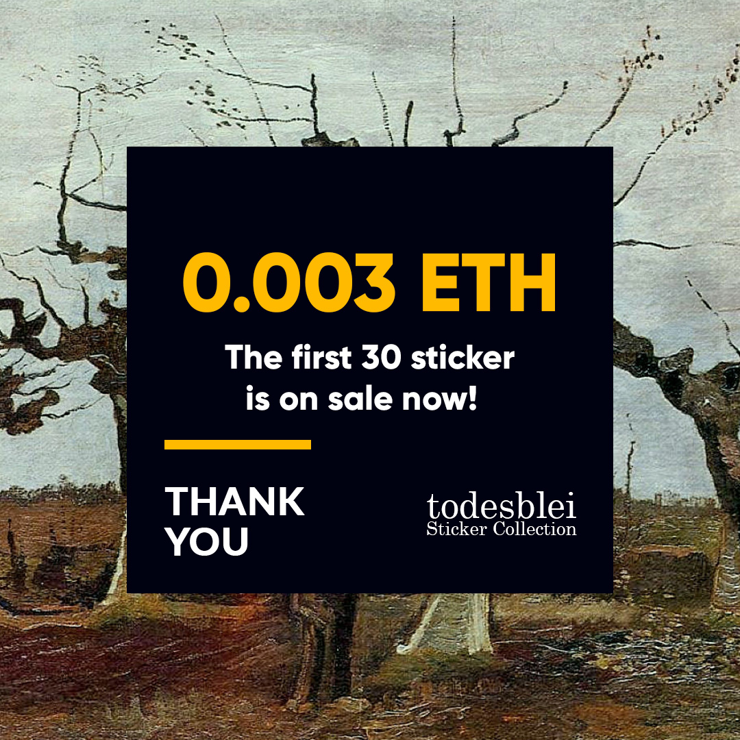 todesblei's tweet image. Hi friends! We did it! The first 30 sticker is on sale now! 

0.003 Eth - 1/1
One-day sale only! Don't miss the opportunity!

opensea.io/collection/tod…

#NFT #NFTCollection #Crypto #NFTs #web3 #NFTCommunity #cryptocurrency #blockchain #NFTdrop #NFTCollector #NGTArt #NFTProject