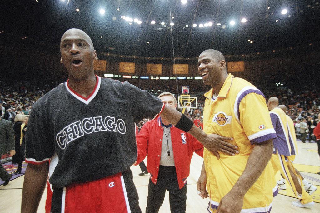 nypost's tweet photo. Magic Johnson reveals advice Michael Jordan gave him after HIV return https://t.co/cwbfRvtzp6 https://t.co/rYTXIqFp0j